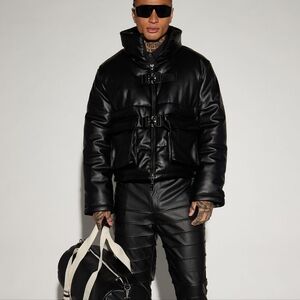 NEW! Black Pleather Puffer Jacket Size S